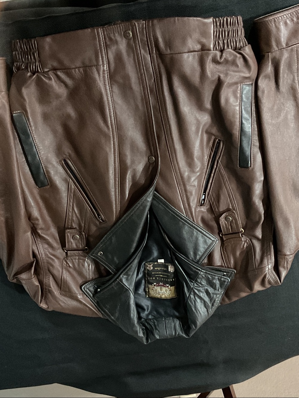 Classic Women's Brown Faux Leather Jacket with Black Trim